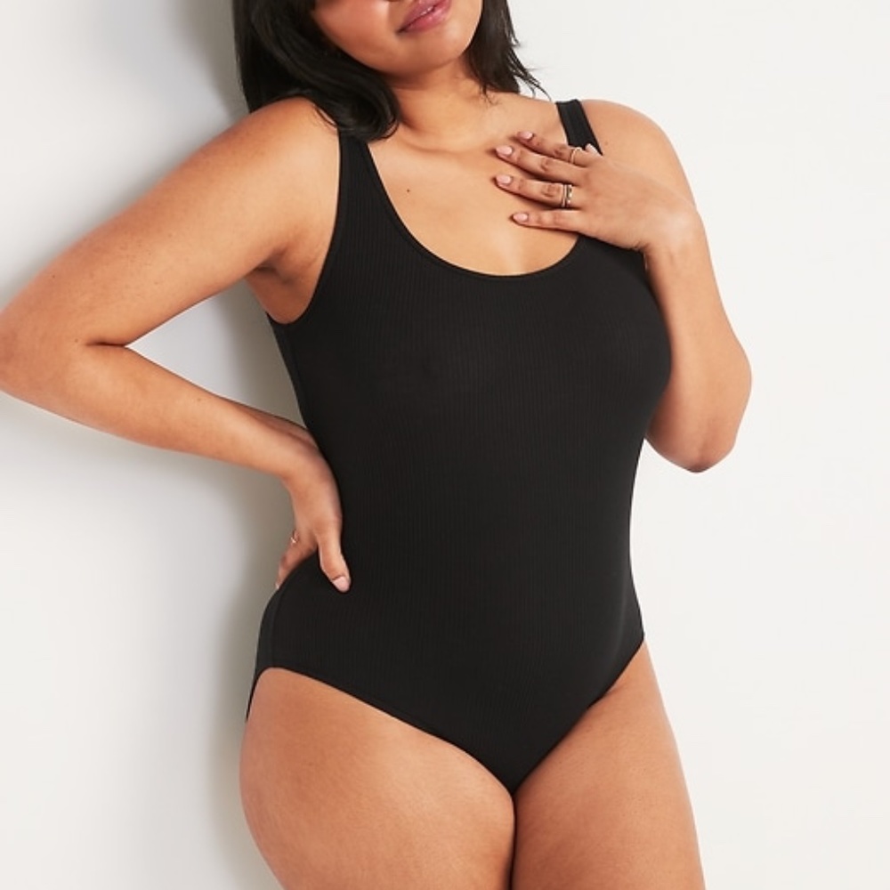 Old Navy Black Cotton-Blend Ribbed Bodysuit